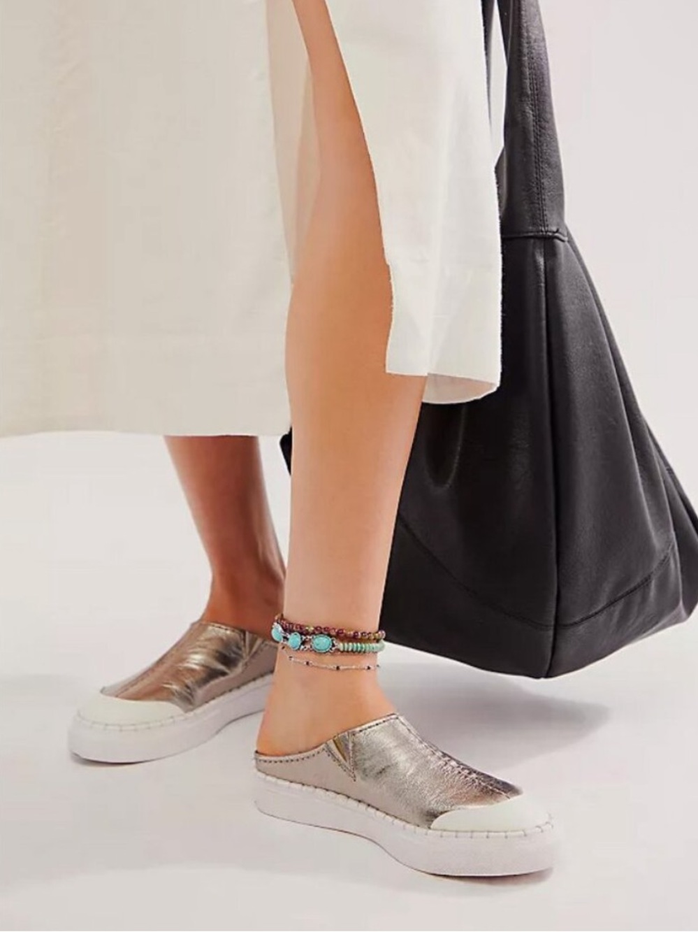 FREE PEOPLE Juno Slip On Sport Sneakers Gunmetal Leather Size 8.5